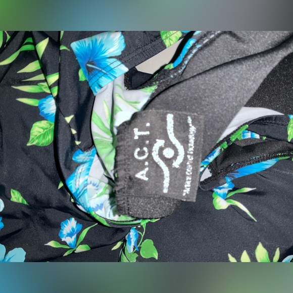A.C.T swimsuit tropical blue floral print swim dress - Picture 5 of 6